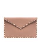 Valentino Pink Stud Embellished Leather Envelope Pouch