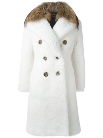 Burberry Runway Raccoon Fur Collar Double Breasted Coat, Women's, Size: 44, White, Sheep Skin/shearling/racoon Fur/lamb Skin/acrylic