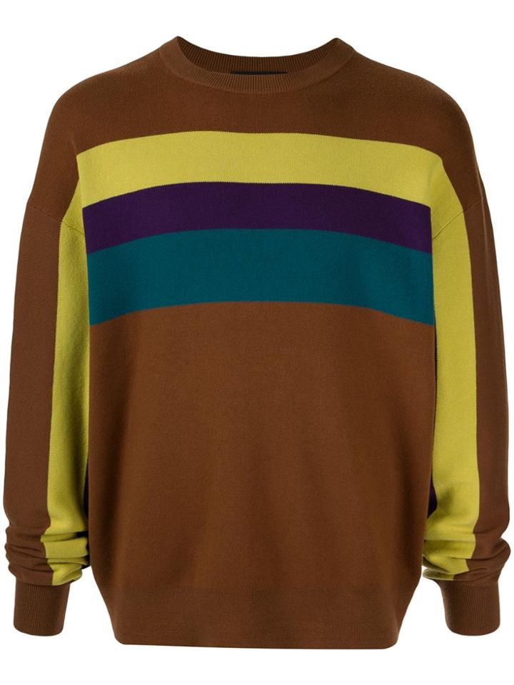 Caban Striped Panel Knit Jumper - Brown