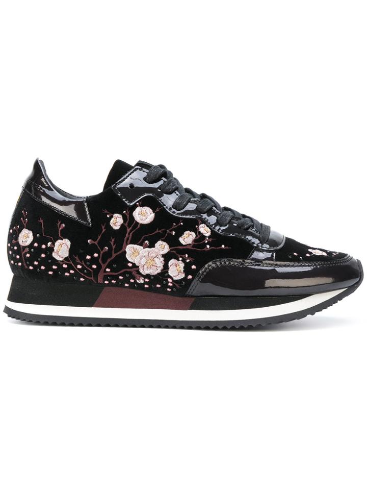 Philippe Model Floral Patch Lace-up Sneakers - Black