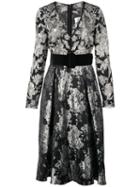 Badgley Mischka Belted V-neck Flared Dress - Black