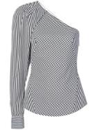 Barbara Bui Striped Asymmetric-sleeve Top - Black