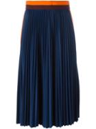 Msgm Striped Detail Pleated Skirt, Women's, Size: 42, Blue, Polyamide/polyester