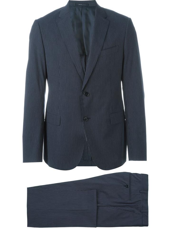 Armani Collezioni Pinstripe Classic Suit, Men's, Size: 48, Blue, Acetate/viscose/cotton/spandex/elastane