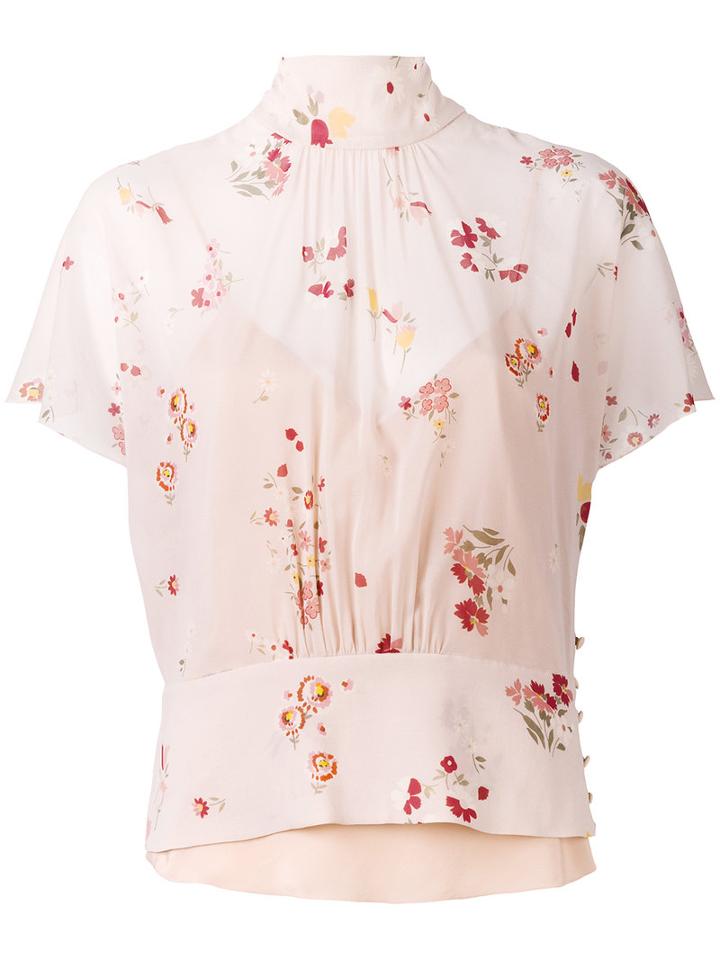 Red Valentino - Floral Blouse - Women - Silk/spandex/elastane - 38, Nude/neutrals, Silk/spandex/elastane