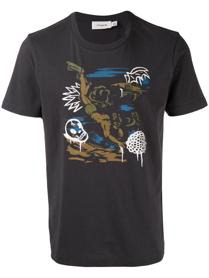 Coach Graphic Print T-shirt, Men's, Size: Medium, Blue, Cotton