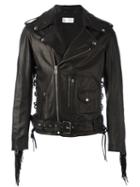 Faith Connexion Fringed Biker Jacket, Men's, Size: Large, Black, Calf Leather/polyester/cotton