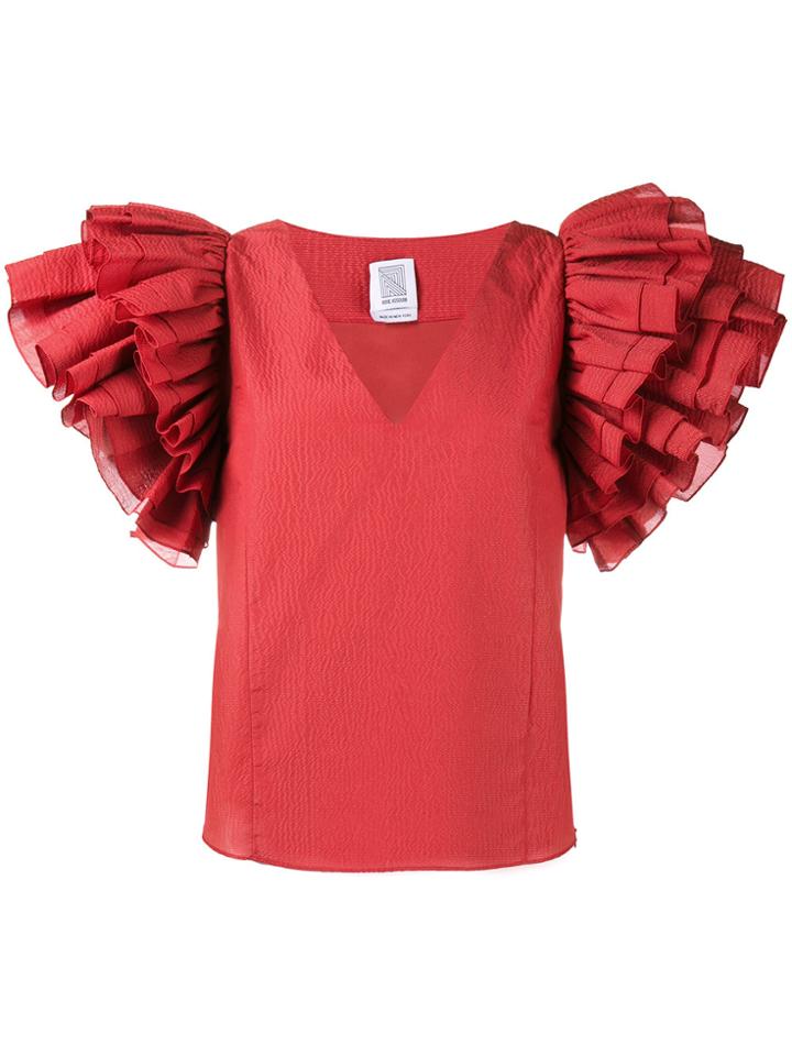 Rosie Assoulin Maxi Ruffle Sleeve Blouse - Red