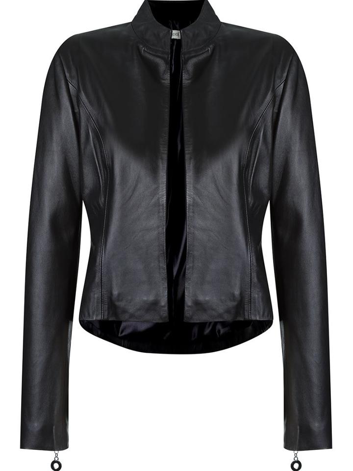 Martha Medeiros Open Front Leather Jacket, Women's, Size: 42, Black, Polyester/spandex/elastane/leather