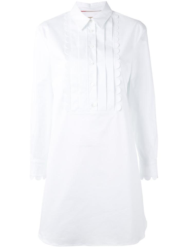 Burberry - Scalloped Shirt Dress - Women - Cotton/elastodiene - 12, White, Cotton/elastodiene