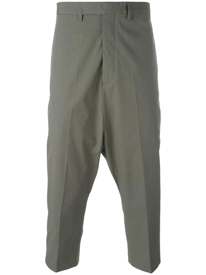 Rick Owens Drop-crotch Cropped Trousers, Men's, Size: 52, Grey, Cupro/cotton/rubber