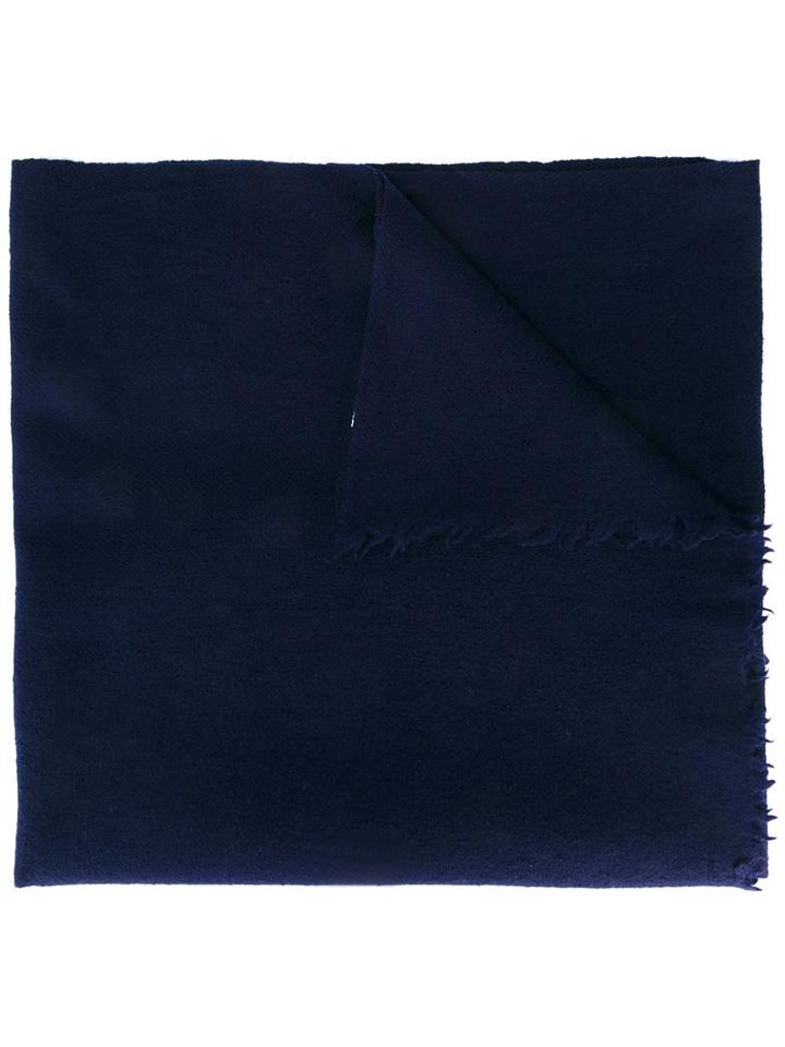 Closed Fringed Scarf, Men's, Blue, Wool