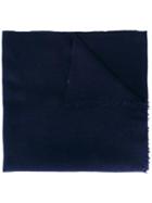 Closed Fringed Scarf, Men's, Blue, Wool