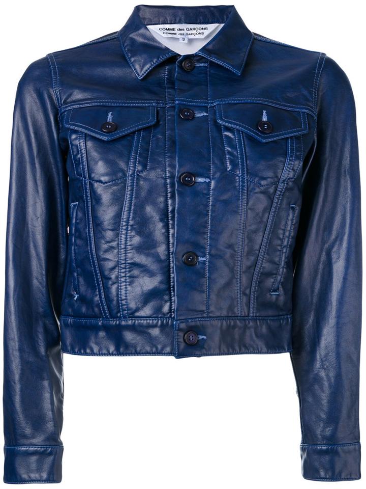 Cropped Jacket - Women - Cotton/artificial Leather - M, Blue, Cotton/artificial Leather, Comme Des Garçons Comme Des Garçons