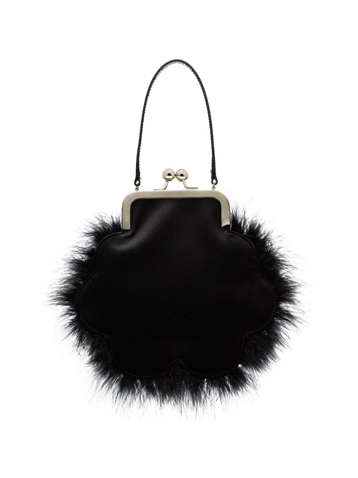 Simone Rocha Feather Embellished Silk Satin Bracelet Bag - Black