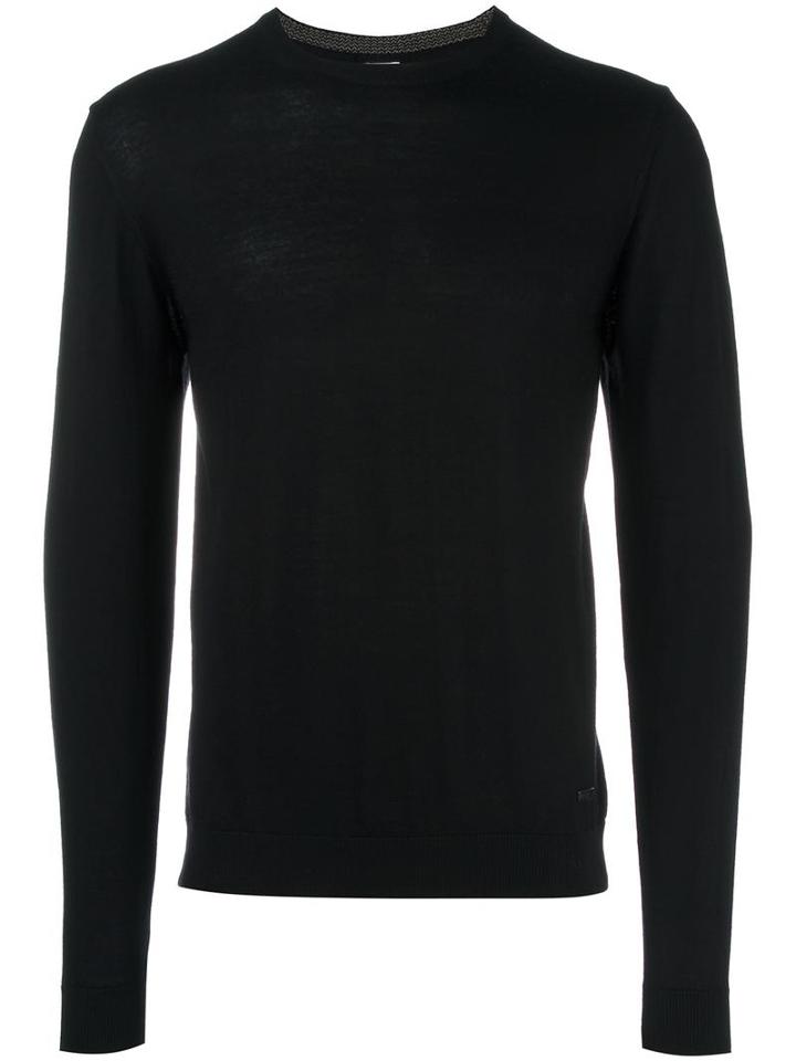Armani Collezioni Crew Neck Jumper, Men's, Size: 52, Black, Wool