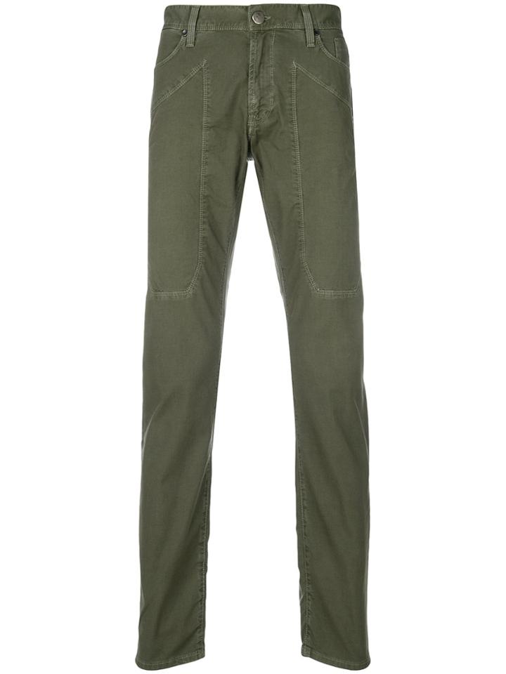 Jeckerson Contrast Stitch Straight Leg Trousers - Green