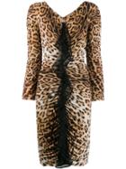 Roberto Cavalli Leopard-print Gathered Dress - Neutrals