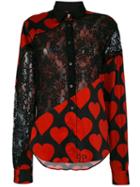 Philipp Plein - Heart Lace Panel Shirt - Women - Silk/spandex/elastane - L, Black, Silk/spandex/elastane