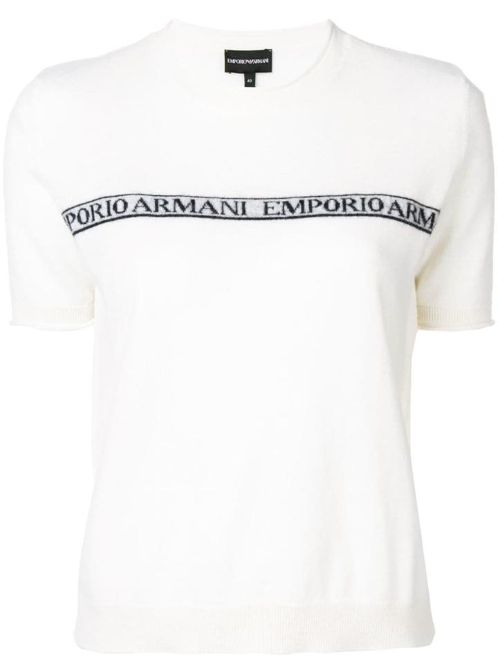 Emporio Armani Logo Intarsia Shortsleeved Jumper - White
