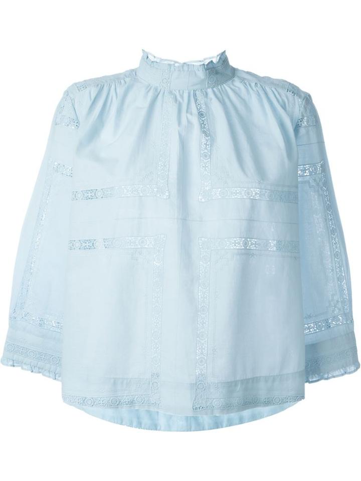 Sea Crochet-trimmed Top, Women's, Size: 2, Blue, Cotton