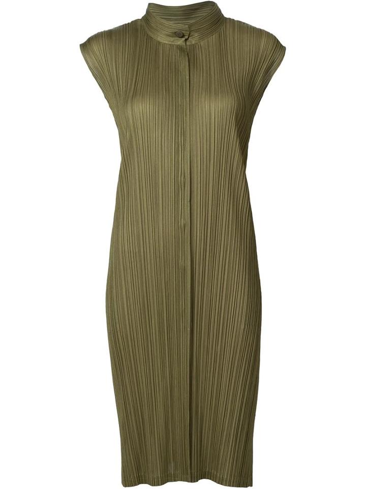Pleats Please By Issey Miyake Sleeveless Pleated Dress, Women's, Size: 4, Green, Polyester