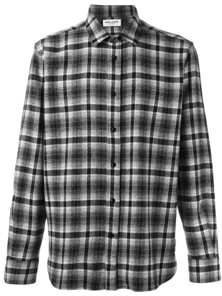 Saint Laurent Classic Western Checked Shirt, Men's, Size: 41, Black, Nylon/wool