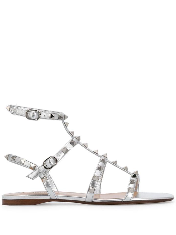 Valentino Garavani Rockstud Ankle Flat Sandals - Grey