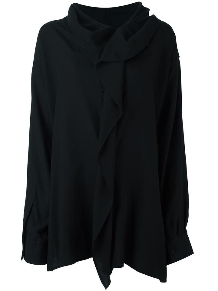 Y's Ruffled Oversized Shirt, Women's, Size: Small, Black, Tencel