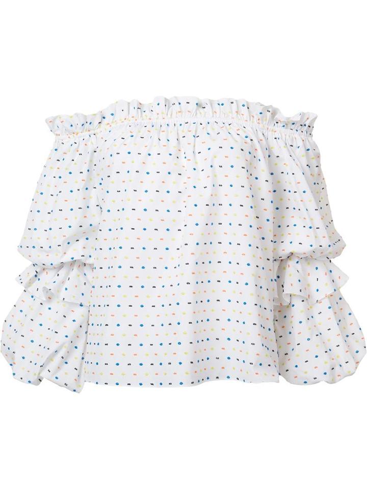 Caroline Constas Polka Dots Off-shoulders Blouse, Women's, Size: Medium, White, Cotton