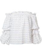 Caroline Constas Polka Dots Off-shoulders Blouse, Women's, Size: Medium, White, Cotton