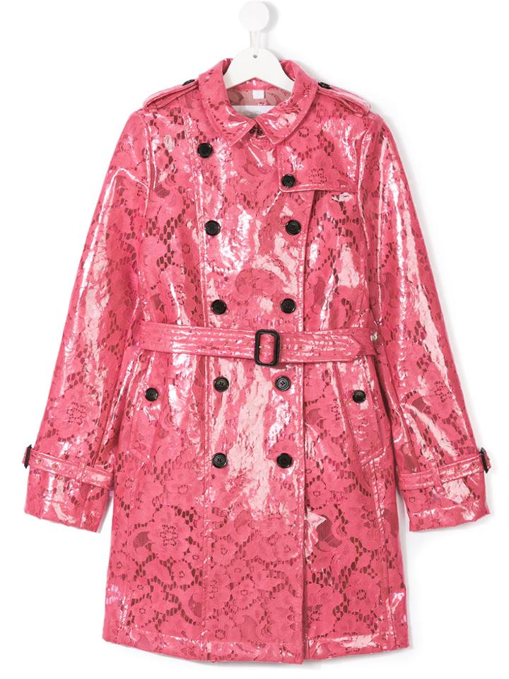 Burberry Kids Glossy Lace Trench Coat - Pink & Purple