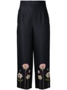 Vilshenko Embroidered Flower Cropped Trousers, Women's, Size: 10, Black, Silk/viscose