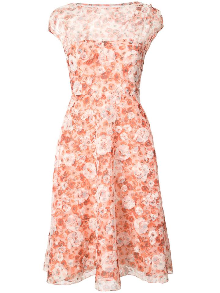 Lela Rose - Short Sleeve Floral Midi Dress - Women - Silk Organza - 8, Pink/purple, Silk Organza