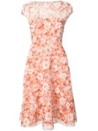 Lela Rose - Short Sleeve Floral Midi Dress - Women - Silk Organza - 8, Pink/purple, Silk Organza