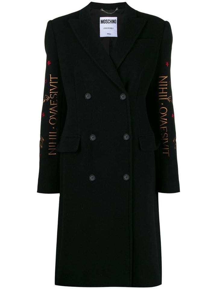 Moschino Mythological Creatures Embroidery Coat - Black