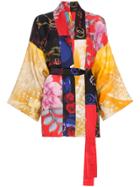 Rianna + Nina Short Multi Floral Bridle Print Silk Kimono Robe -