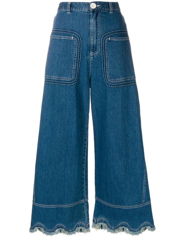 See By Chloé Scalloped Wide Leg Jeans - Blue