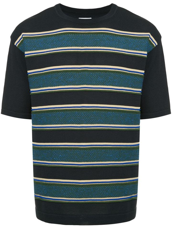 Coohem Sporty Striped Knit Sweater - Blue