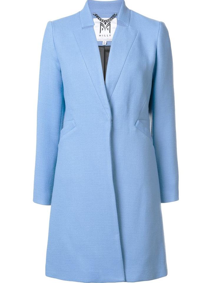 Milly Single Breasted Coat, Women's, Size: 6, Blue, Nylon/spandex/elastane/wool