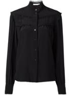 See By Chloé Ruffled Trim Shirt, Women's, Size: 36, Black, Silk/polyester/spandex/elastane