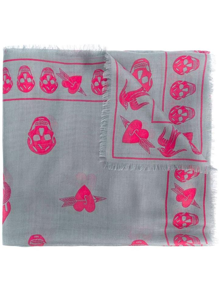Alexander Mcqueen Tattoo Skull Scarf, Women's, Grey, Silk/modal