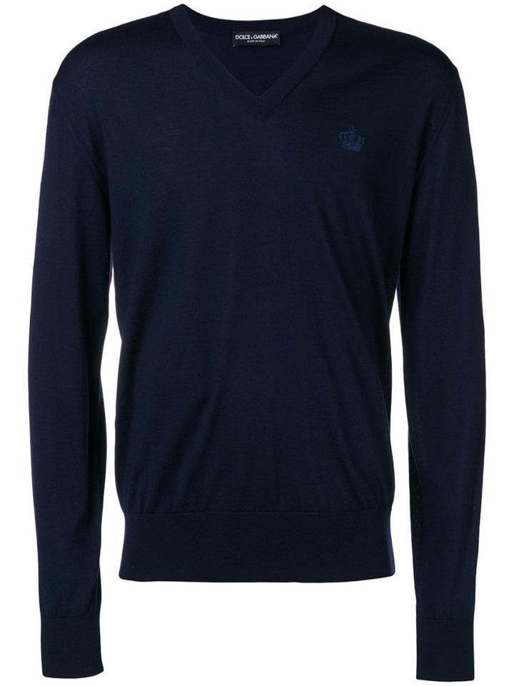 Dolce & Gabbana V-neck Logo Sweater - Blue