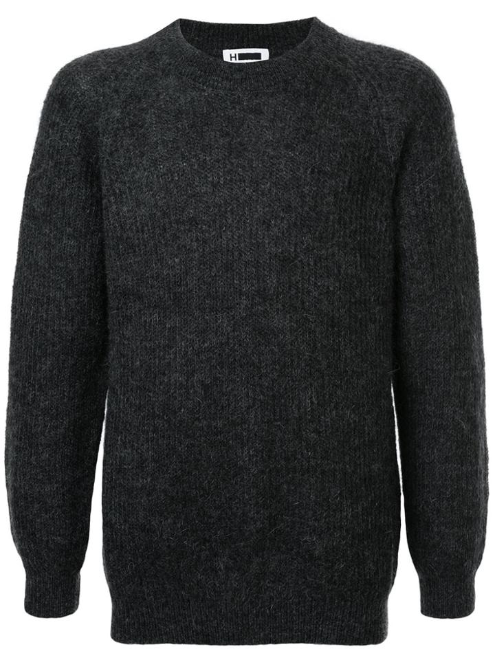 H Beauty & Youth Textured Crew Neck Sweater - Green