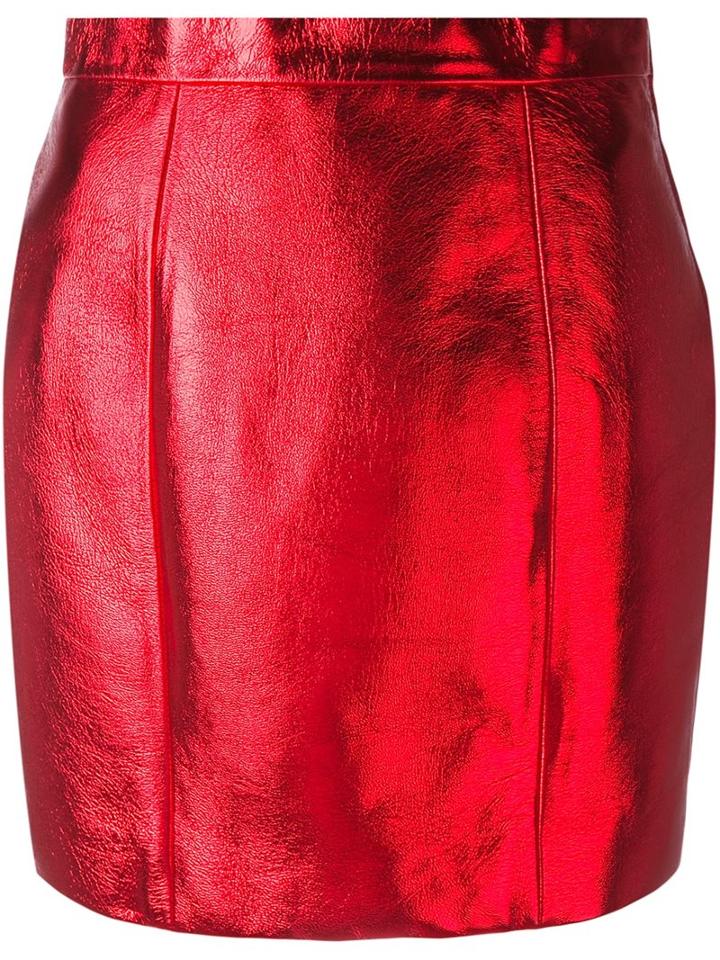 Saint Laurent Metallic Mini Skirt, Women's, Size: 36, Red, Lamb Skin/silk