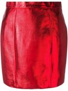 Saint Laurent Metallic Mini Skirt, Women's, Size: 36, Red, Lamb Skin/silk