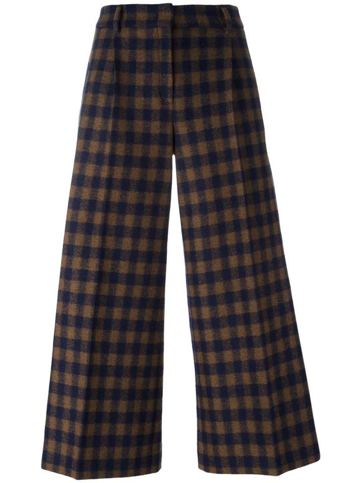 Odeeh Checked Cropped Trousers, Women's, Size: 38, Brown, Polyester/virgin Wool/cotton