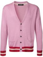 Loveless Striped Trim Cardigan, Men's, Size: 2, Pink/purple, Silk/cotton/rayon
