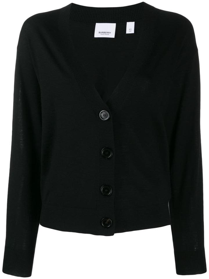 Burberry Checked Elbow Patch Cardigan - Black