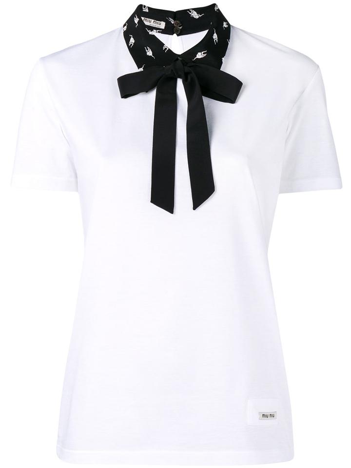 Miu Miu Bow Neck T-shirt, Women's, Size: Xs, White, Silk/cotton